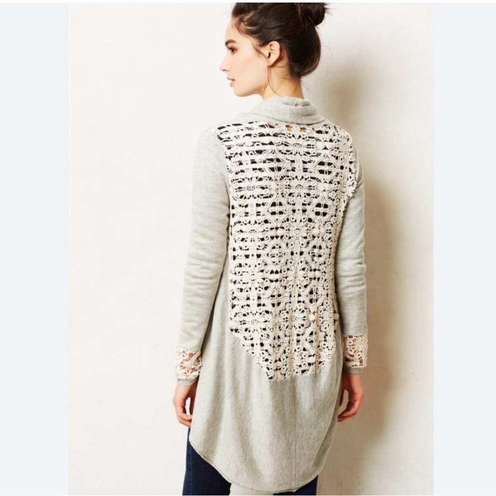 EUC! Anthropologie Yoon Open Front Lace Wool Blend Cocoon Cardigan Sweater Small